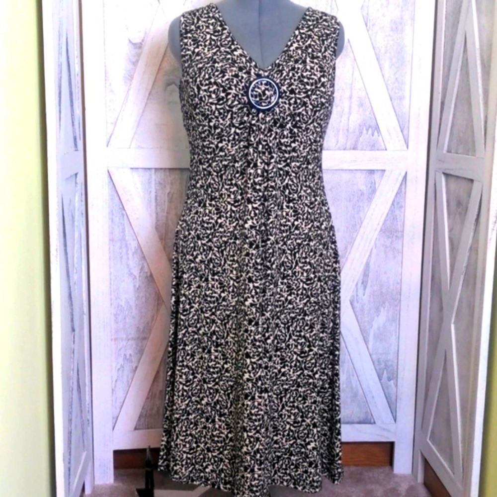 Style & Co. Black / Tan Floral A-line Sleeveless Dress Large